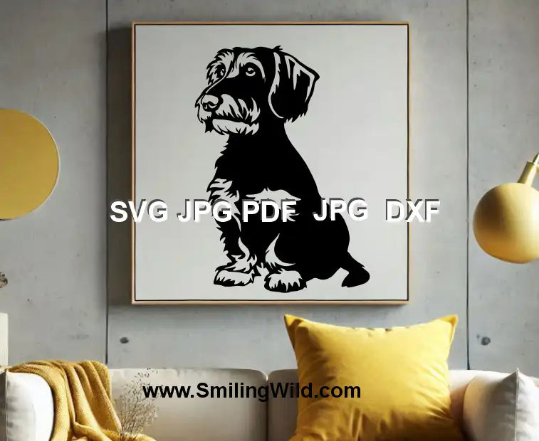 Wirehaired Dachshund sitting design – SVG, dxf laser cutting file for pet crafts, decals, and DIY projects