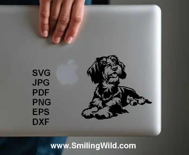 laptop cover sticker preview image showing a Portrait of Wirehaired Dachshund SVG and DXF for Cricut and Glowforge 