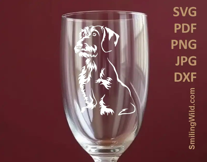 wirehaired dachshund svg and dxf file used for laser engraving on a water glass