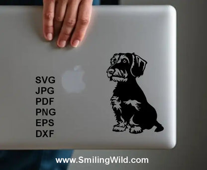 Wirehaired Dachshund SVG, PNG & DXF Full Body – Sitting Dackel Wiener Dog Black Vector Clipart