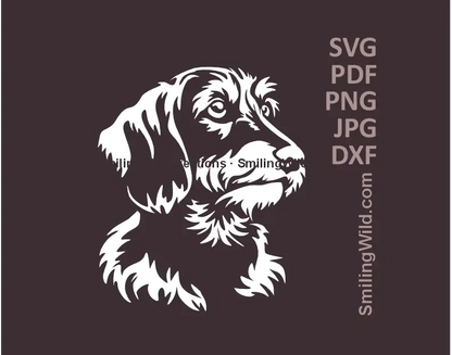 Wirehaired Dachshund white head portrait SVG PNG DXF wiener dog vector for Cricut and laser cutting