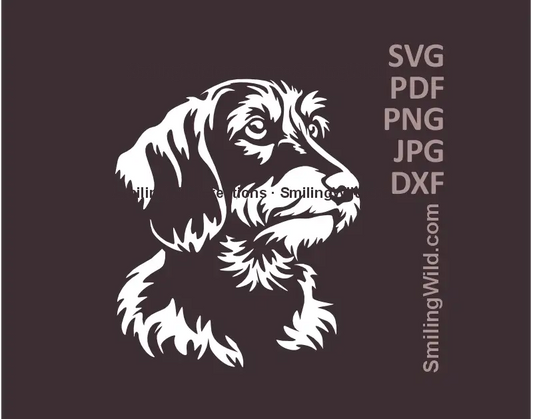 Wirehaired Dachshund white head portrait SVG PNG DXF wiener dog vector for Cricut and laser cutting