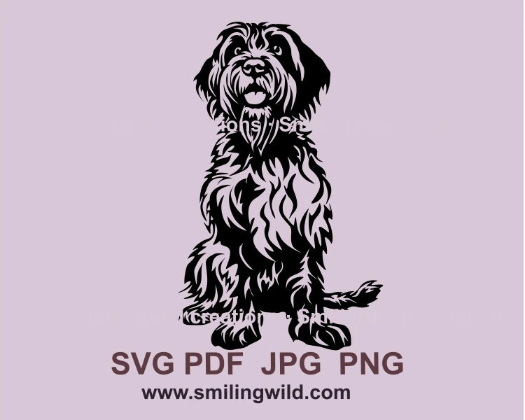 Sitting wire haired pointing griffon in black graphic art style