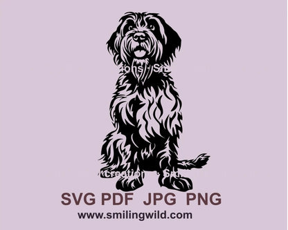 Sitting wire haired pointing griffon in black graphic art style