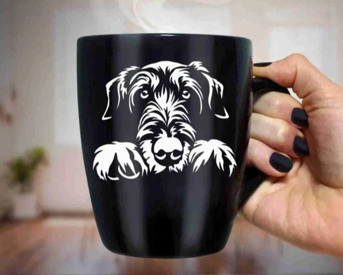 irish wolfhound svg design printed on a blak coffy mug