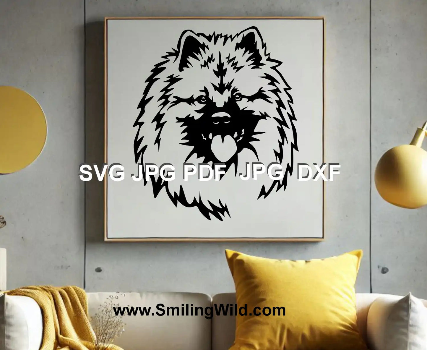 Wolfspitz SVG PNG DXF – Realistic black dog design for stickers, stencils, and Glowforge DIY projects