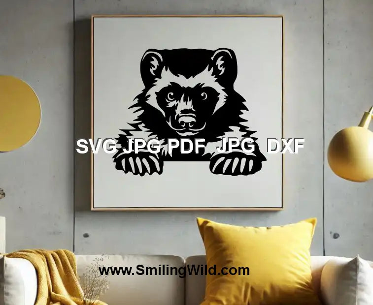 Wild animal Wolverine DXF, SVG, and PNG digital design for precision crafting and nature-themed laser work