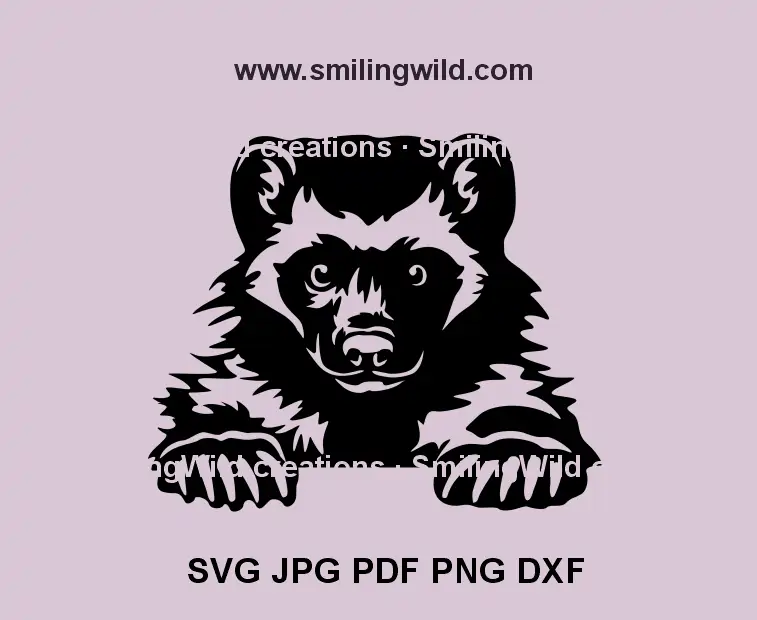 Realistic Wolverine SVG portrait in black vector style – perfect for wildlife laser cutting, Cricut, or rustic forest décor
