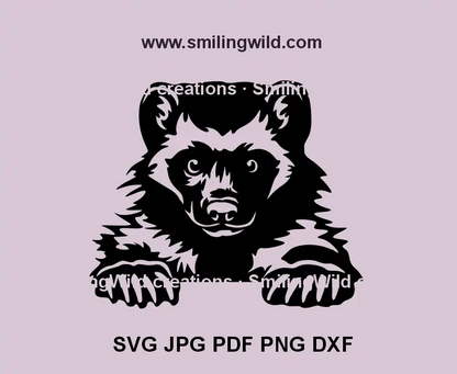 Realistic Wolverine SVG portrait in black vector style – perfect for wildlife laser cutting, Cricut, or rustic forest décor