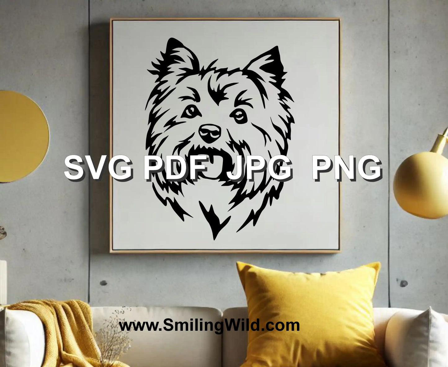 Yorkshire Terrier dog face clipart in SVG, PNG & DXF formats – detailed vector design for Cricut, Silhouette, and laser cutting crafts