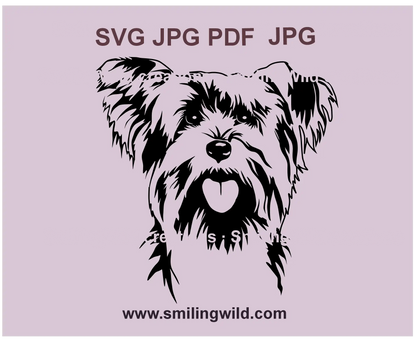 Yorkshire Terrier SVG, PNG, DXF Clipart for Cricut, Silhouette & Laser Engraving – Realistic Dog Face Design