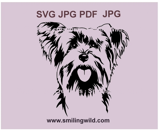 Yorkshire Terrier SVG, PNG, DXF Clipart for Cricut, Silhouette & Laser Engraving – Realistic Dog Face Design