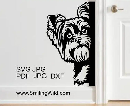 Yorkshire Terrier SVG, a black corner dog head made on mocup image for wall design stickers and Cricut projects